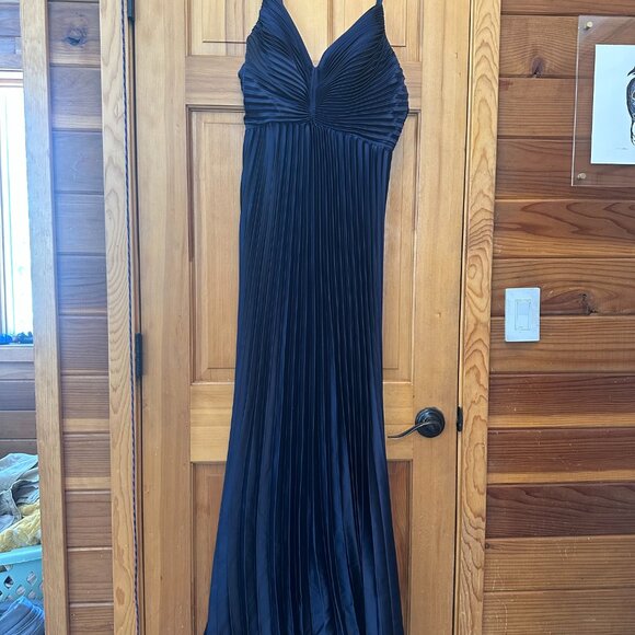 Vivian Satin Pleated Dress - Navy Blue - Size 10 - Try On Length - Picture 4 of 10